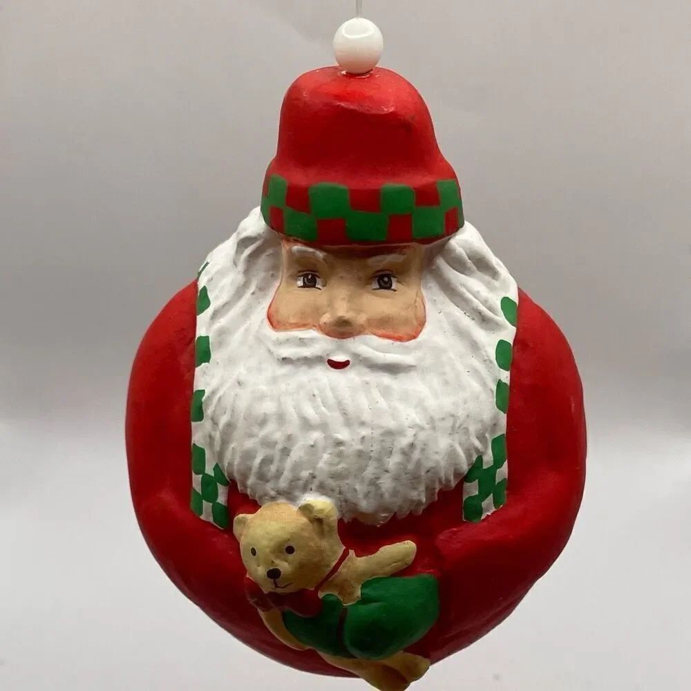 DEPT 56 Ceramic Santa Roly Poly Teddy Bear Christmas Ornament 4" Holiday Red